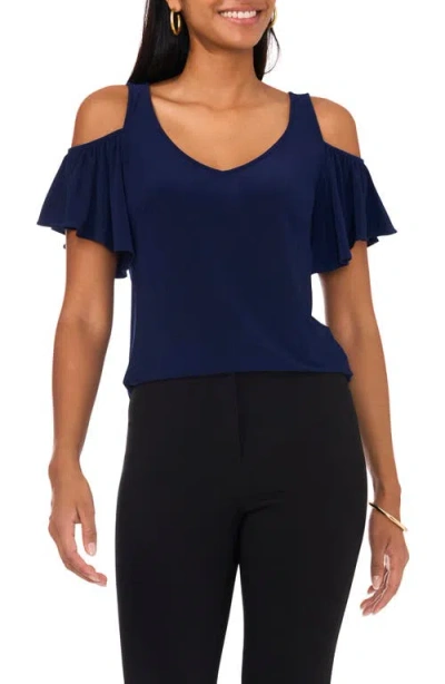 Chaus Ruffle Cold Shoulder Top In Blue