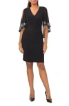 Chaus Sequin Trim Cape Sheath Dress In Black