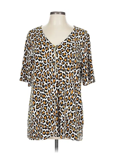 Pre-owned Chaus Short Sleeve Blouse In Brown