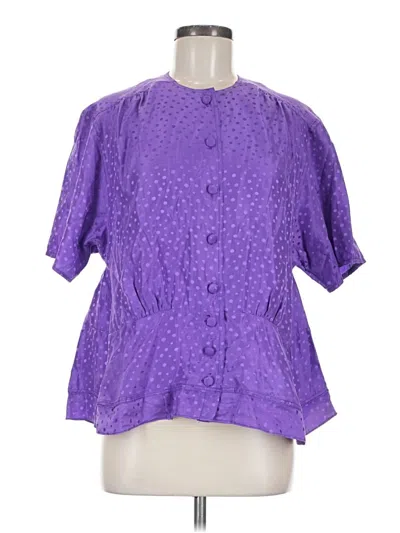 Pre-owned Chaus Short Sleeve Silk Top Purple Mock Neckline Tops