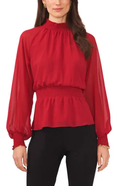 Chaus Smock Waist Peplum Chiffon Blouse In Red