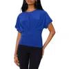 Chaus Solid Ruched Knit Top In Blue