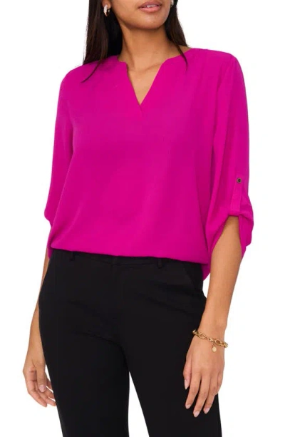 Chaus Split Neck Blouse In Pink Allure