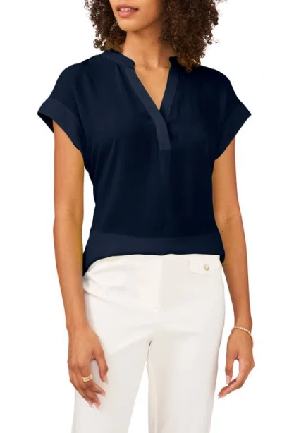 Chaus Split Neck Georgette Blouse In Blue