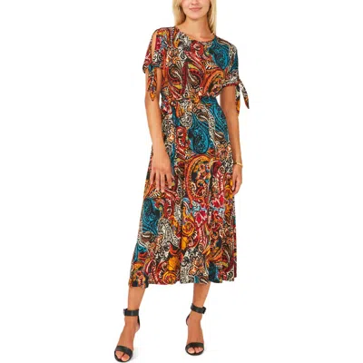 Chaus Split Sleeve Midi Dress In Navy/mauve/blue