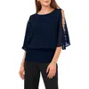 Chaus Split Sleeve Rhinestone Blouse In Blue