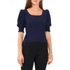 Chaus Square Neck Smocked Sleeve Blouse In Blue