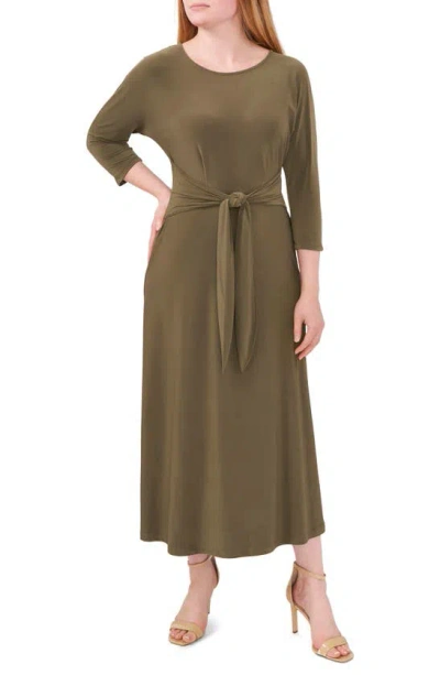 Chaus Tie Front Fit & Flare Midi Dress In Olive 304