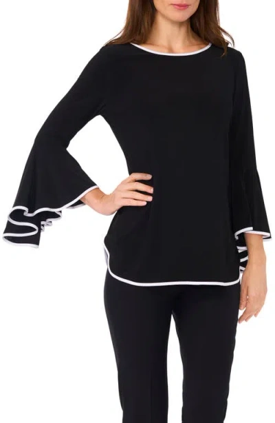 Chaus Tipped Bell Sleeve Top In Black/white