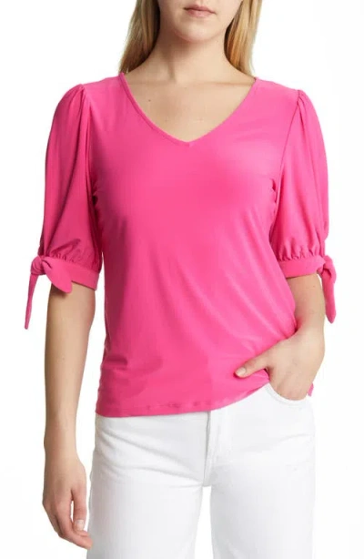 Chaus V-neck Tie Sleeve Blouse In Pink