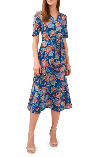 Chaus V-neck Tie Waist Midi Dress In Blue