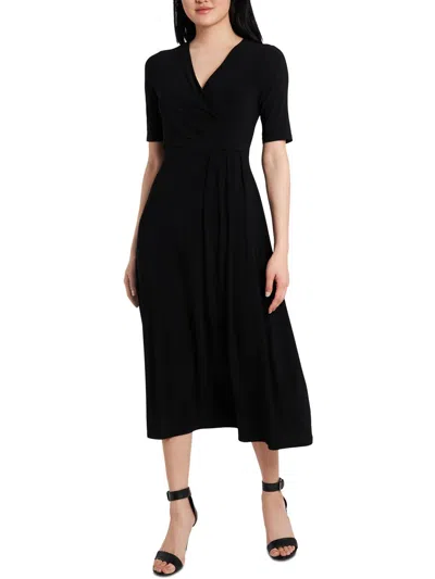 Chaus Womens V-neck Midi Maxi Dress In Black
