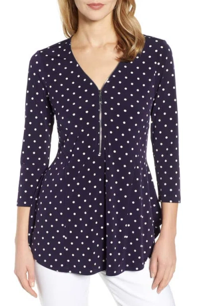 Chaus Zipper Dot Top In Blue
