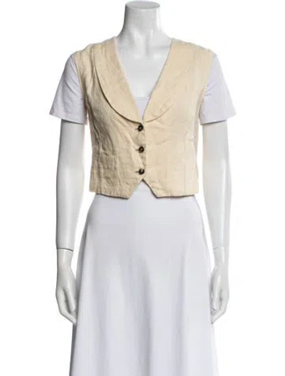 Pre-owned Chava Studio Linen Plaid Print Vest In Neutral