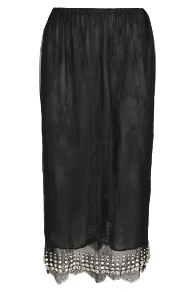 Chb Christian Boaro Black Embroidered Midi Skirt