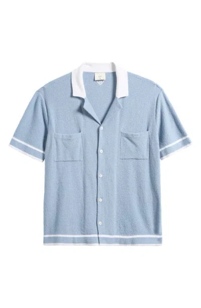 Che Ché Armando Knit Cotton Blend Camp Shirt In Blue