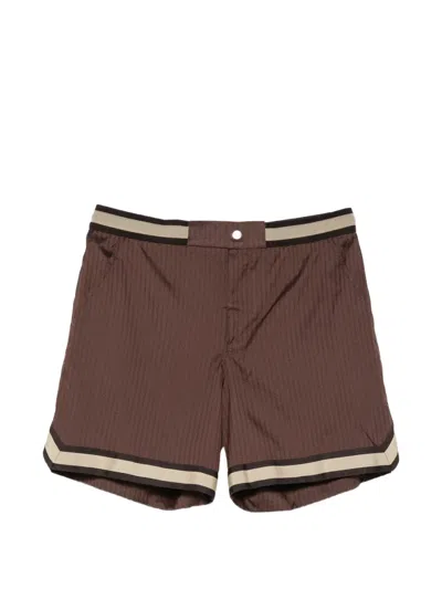 Che Baller Pinstripe Swim Shorts In Brown