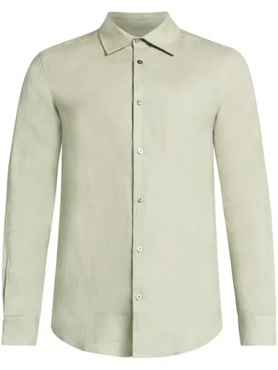 Che Button-up Linen Shirt In Green