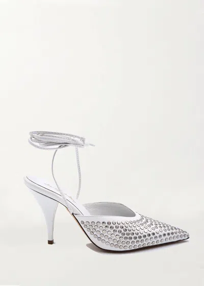 Che By Chelsey Women's Axelle Studded Wrap Up Heel Sandal In White