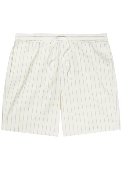 Che Franklin Striped Cotton And Linen-blend Shorts In White