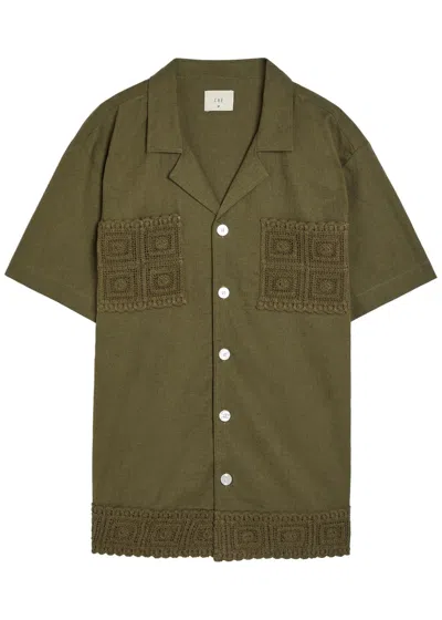 Che Inigo Crot-trim Cotton And Linen-blend Shirt In Brown