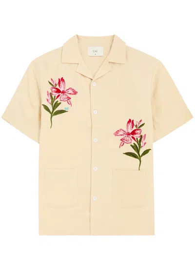 Che La Havana Floral-embroidered Twill Shirt In Beige