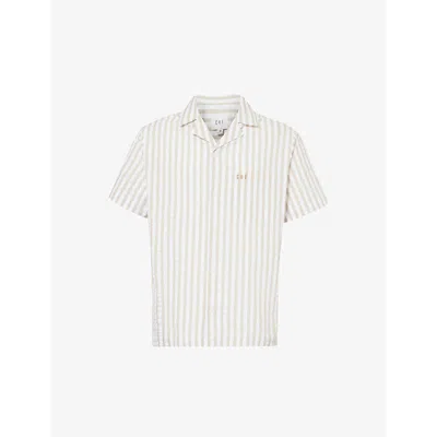 Che Mens Beige Marinero Stripe-pattern Boxy-fit Cotton Shirt