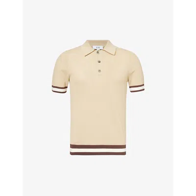 Che Mens Camel Quinn Stripe-trimmed Cotton-knit Polo Shirt