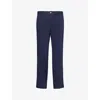 CHE CHE MENS NAVY PLEATED BELT-LOOP STRAIGHT-LEG REGULAR-FIT COTTON-BLEND TROUSERS