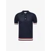 Che Mens Navy Quinn Stripe-trimmed Cotton-knit Polo Shirt In Navy