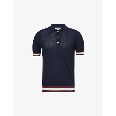 Che Mens Navy Quinn Stripe-trimmed Cotton-knit Polo Shirt