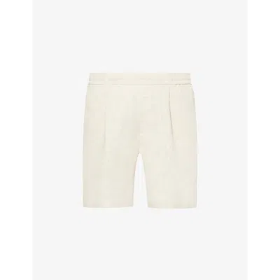Che Mens Oat Pleated Slip-pocket Linen Shorts