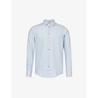 Che Mens Powder Blue Long-sleeved Curved-hem Linen Shirt