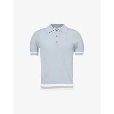 Che Mens Powder Blue Quinn Stripe-trimmed Cotton-knit Polo Shirt