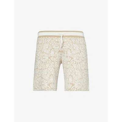 Che Mens Tan Daisy Floral-jacquard Cotton Knitted Shorts