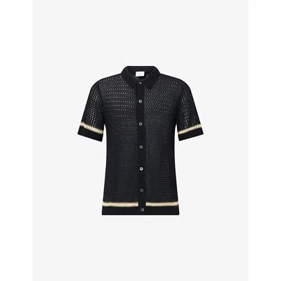 Che Mens Black-01 Benicio Short-sleeve Crot-knit Shirt