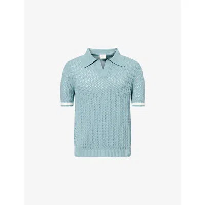 Che Mens Bright Blue-13 Asta Open-collar Knitted Polo Top Xl In Multi