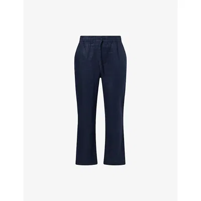 Che Mens Navy-12 Avila Drawstring Linen Trousers In Blue