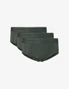 Che Mens Pine Green Elasticated-waistband Pack Of Three Stretch-woven Briefs In Pine Green