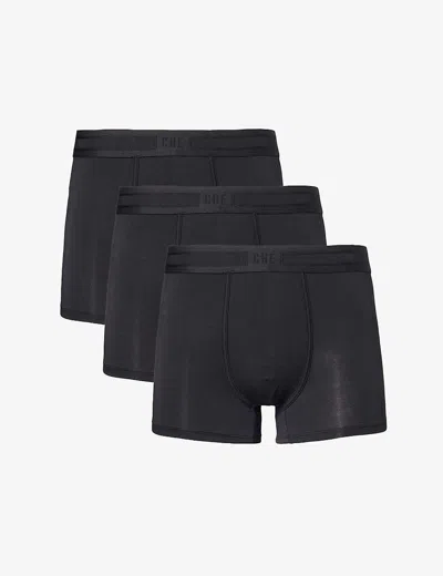Che Mens Black Elasticated-waistband Pack Of Three Stretch-woven Trunks