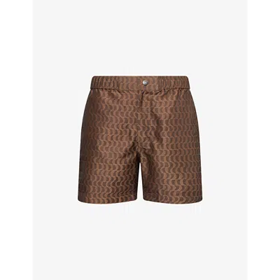 Che Mens Mosaic Jacquard Printed Swim Shorts Chocolate Brown