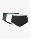 Che Pack Of Three Branded-waistband Stretch-woven Briefs In Black, White, Pine Green