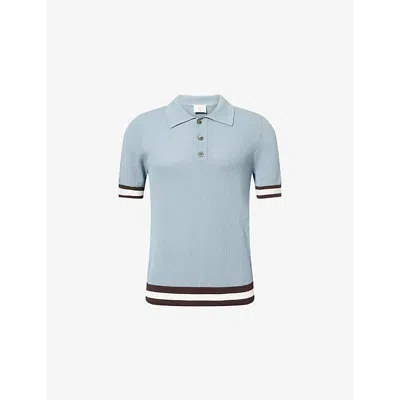 Che Mens Powder Blue-07 Quinn Stripe-trim Cotton-knit Polo Shirt