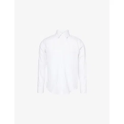 Che Mens Regular-fit Curved-hem Linen Shirt White