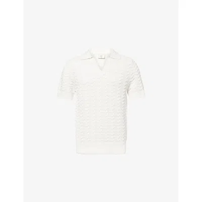 Che Mens White-23 Ripple Wave Knitted Polo Top