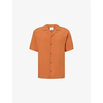 Che Mens Rust-41 Valbonne Short-sleeve Woven Shirt Xxl In Orange