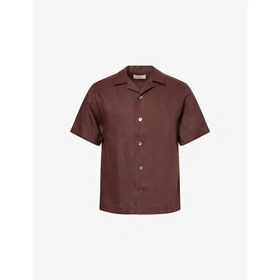 Che Mens Chocolate Brown Valbonne Camp-collar Linen Shirt
