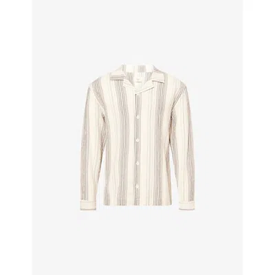 Che Mens Ivory Woolby Striped Crinkled Cotton-blend Shirt Xl In Metallic