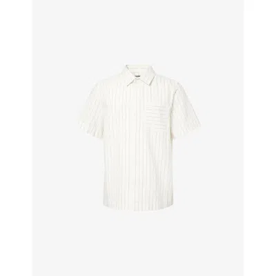 Che Mens Ivory-10 Franklin Striped Cotton Shirt In White