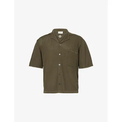 Che Mens Khaki El Junco Textured Cotton-knit Shirt Xl In Brown